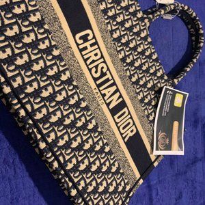 Christian Dior Oblique Blue Book Tote embroidery